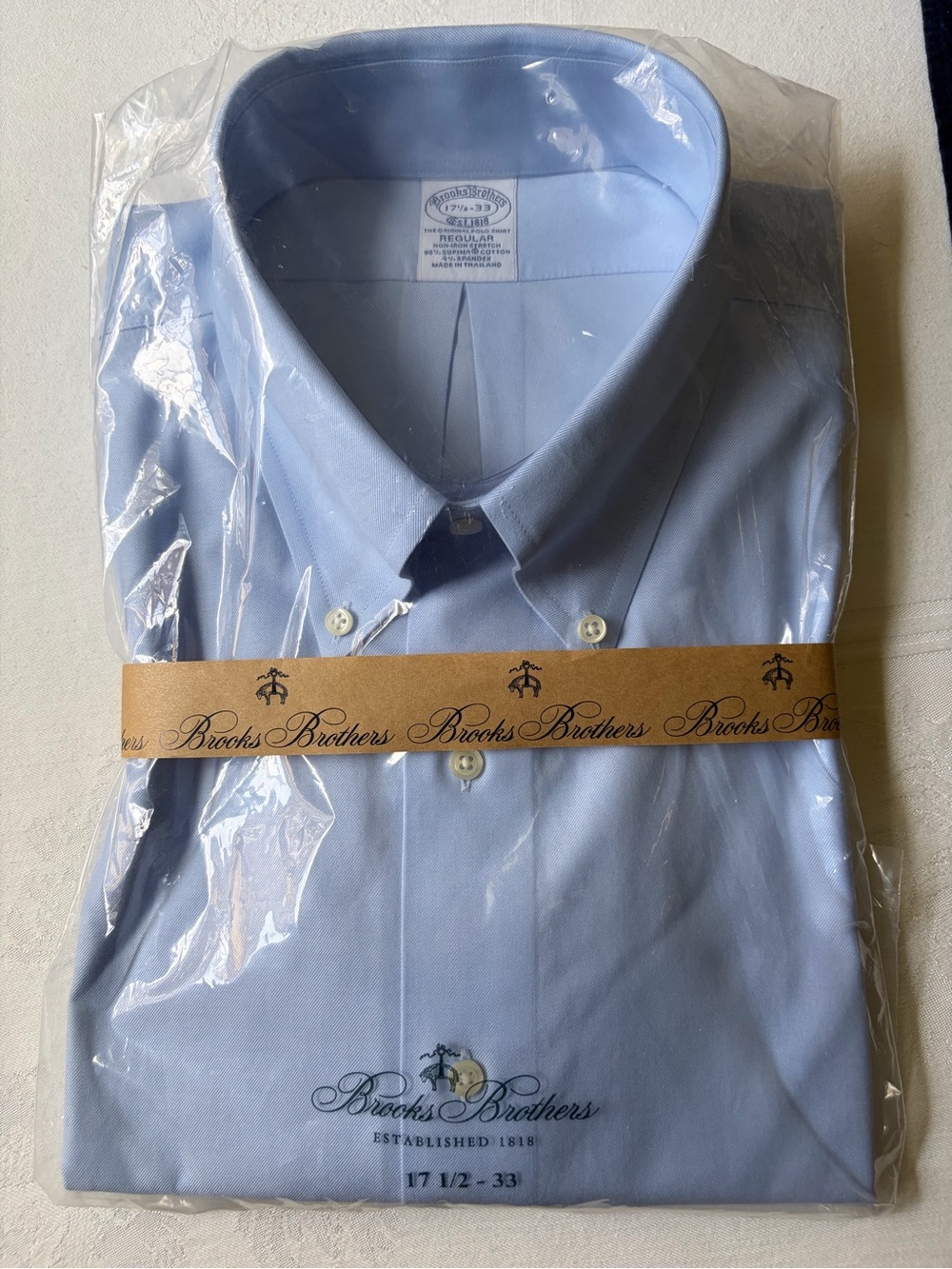 Brooks Brothers Men’s Light Blue Oxford Dress Shirt - Button-Down Collar 17 1/2-